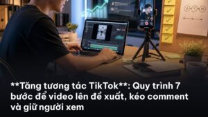 Ảnh bìa hướng dẫn tăng tương tác TikTok với biểu tượng tim, bình luận và nút theo dõi trên màn hình điện thoại