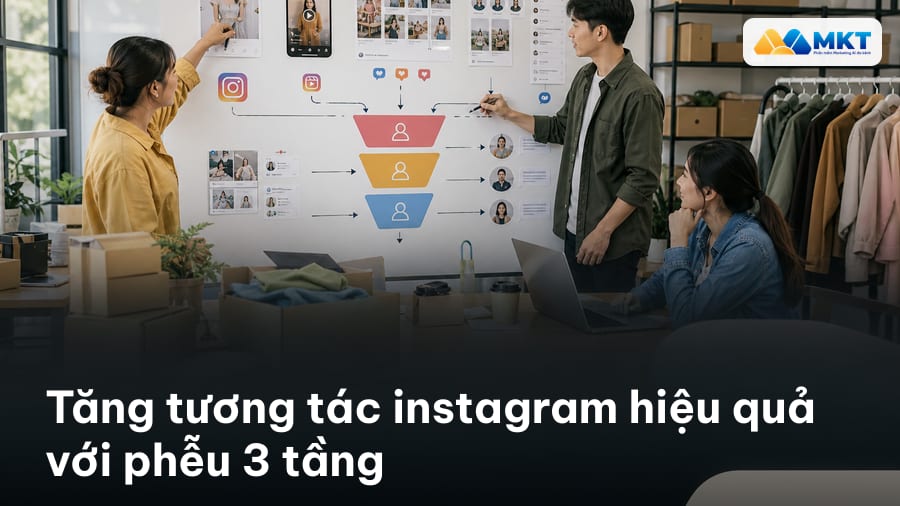 Ảnh bìa minh họa tăng tương tác Instagram với biểu tượng tim, bình luận và điện thoại